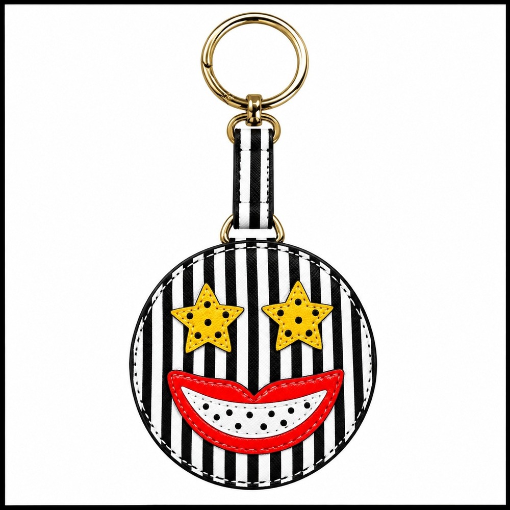 Henri Bendel Stars Smiley Face Keychain Key Fob Bag Charm Stripe NWT Brand New